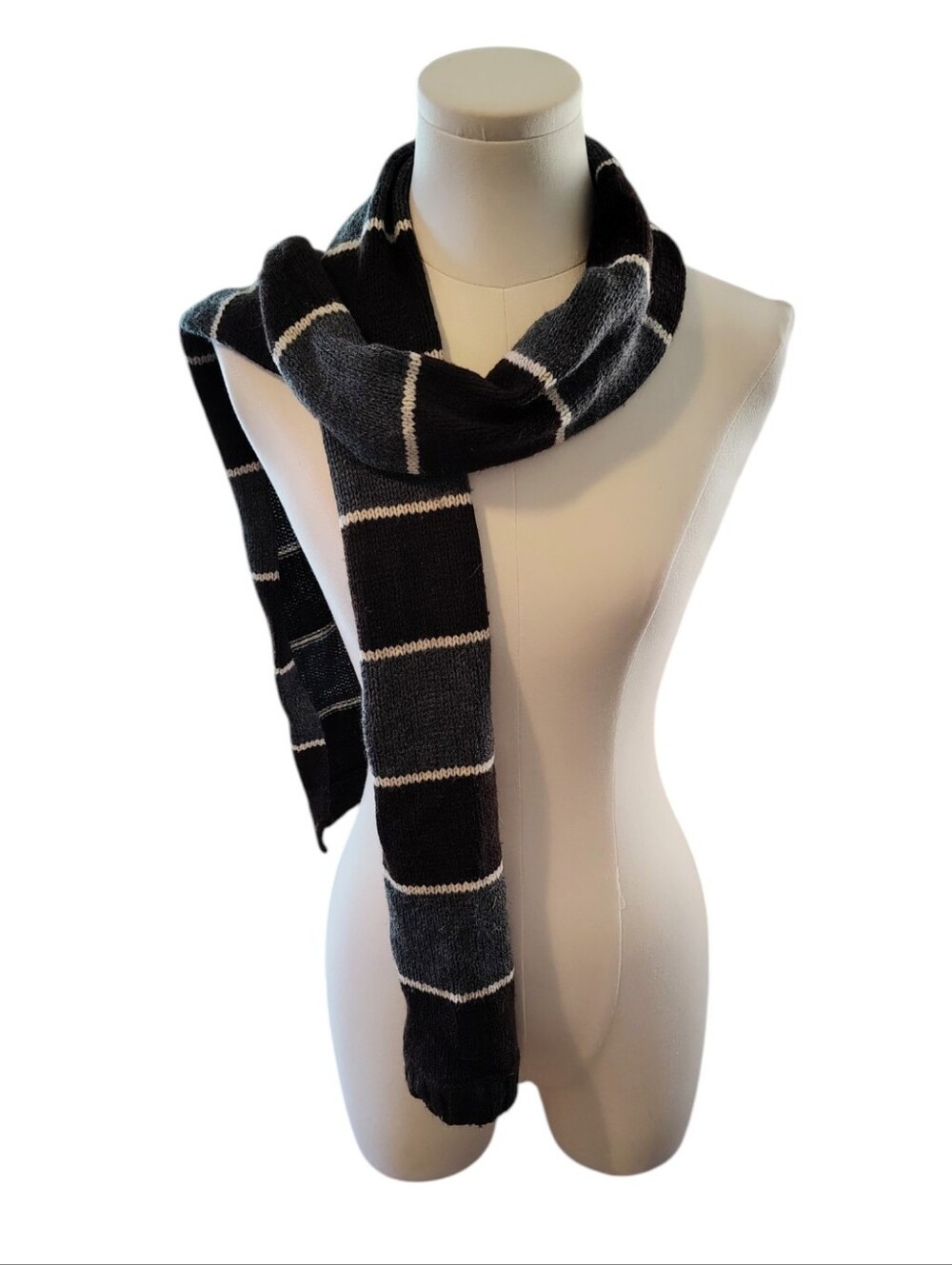 Vintage Gap Wool and Acrylic Brown Gray Knit Colorblock Classic Wrap Scarf